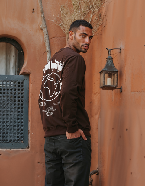 Dark brown unisex oversized crew neck sweatshirt – El Kawkab by NAS Trends
