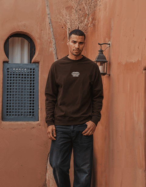El Kawkab Unisex Oversized Crew-neck Sweatshirt - Dark Brown