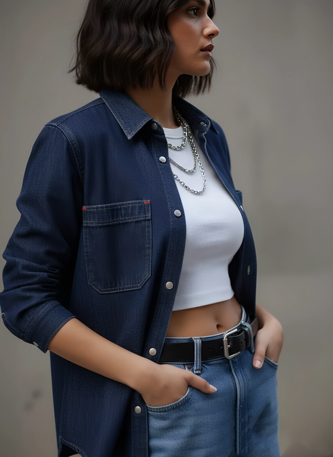 Dark blue unisex jeans shirt by NAS Trends