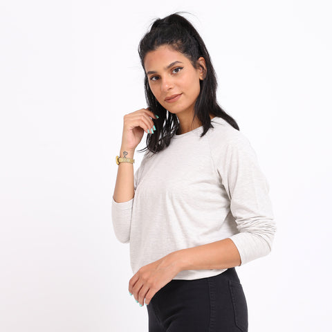 Basic Long Sleeve Round Neck T-shirt Off White