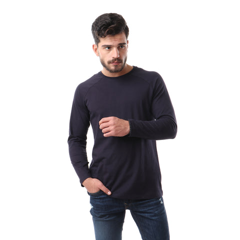 Navy blue unisex long sleeve round neck T-shirt – Basic by NAS Trends