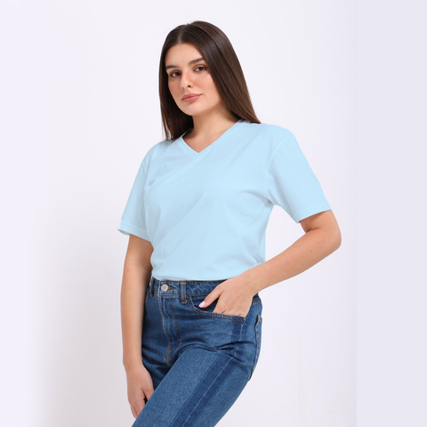 Sky blue unisex V-neck T-shirt – Basic by NAS Trends