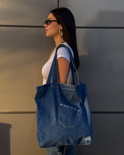Dark blue jeans tote bag by NAS Trends