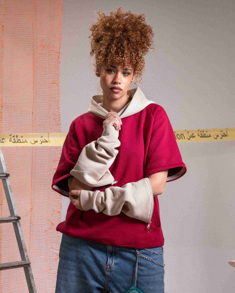 Burgundy cream unisex oversized hoodie – Layer Up by NAS Trends