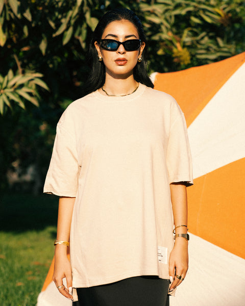 Beige unisex oversized T-shirt – Stitched Basic by NAS Trends