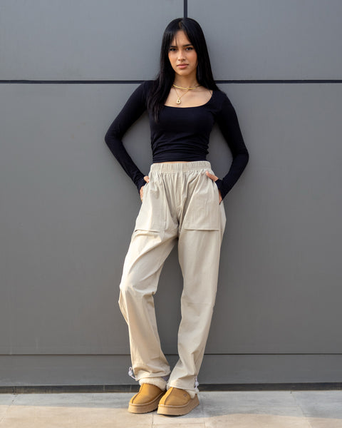 Beige women's soft pants – Basic by NAS Trends