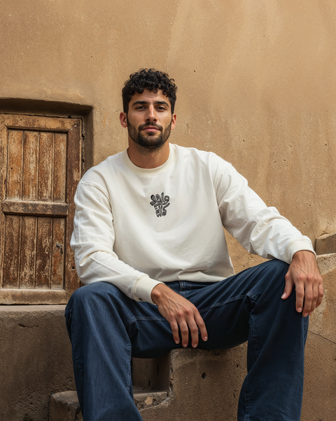 Koshary Unisex Oversized Crew-neck Sweatshirt - Off White