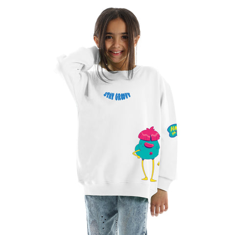 White kids' oversized hoodie – Stay Groovy by NAS Trends