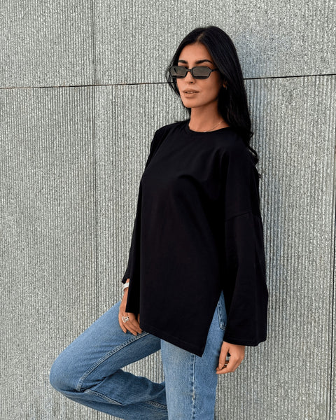 Basic Women Oversized LS Shirt - Black