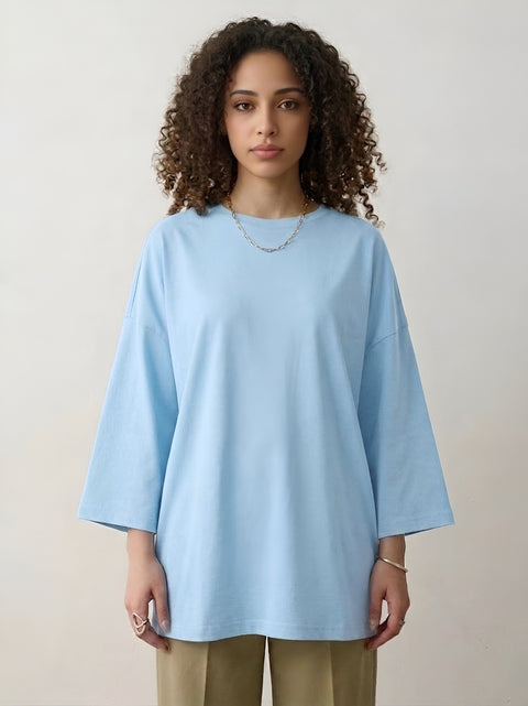 Sky blue women's oversized long sleeve crew neck cotton t-shirt by NAS Trends