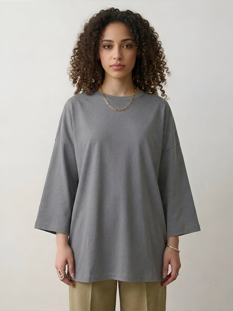Grey women's oversized long sleeve T-shirt – Basic by NAS Trends