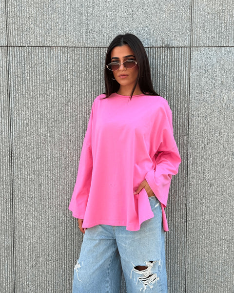 Fuchsia women's oversized long sleeve T-shirt – Basic by NAS Trends