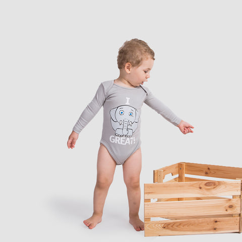 Grey baby bodysuit – I Feel Great by NAS Trends
