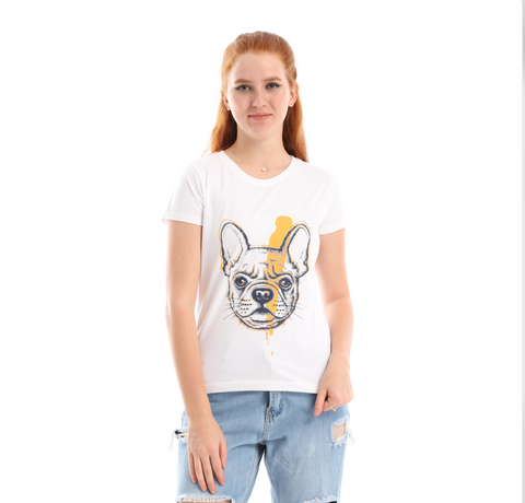 White women's round neck T-shirt – Dog by NAS Trends